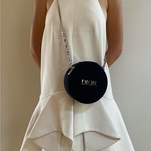 DIOR Black Crossbody Bag round with Silver Chain LOGO rare bridal jewelry purse